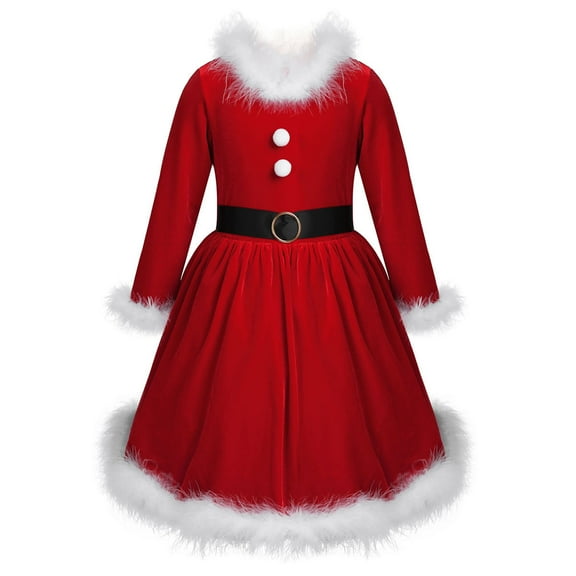 MSemis Girls Christmas Santa Costumes Red Velvet  Faux Fur Princess Dress