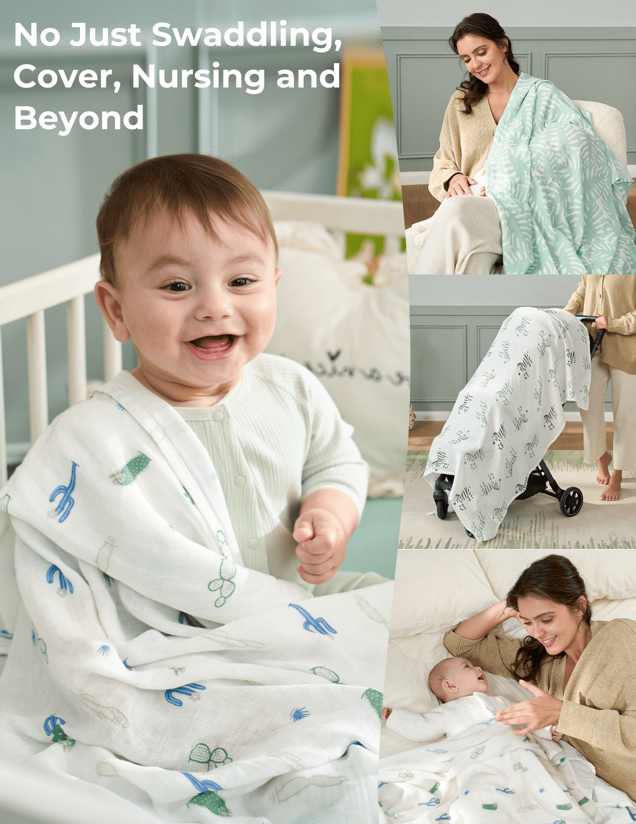 Momcozy Muslin Swaddle Blankets, 4 Pack, Breathable 2-Layer Gauze Large 47'' x 47'' Baby Swaddling Receiving Blanket Wraps for Newborn Boys Girls, Bravery