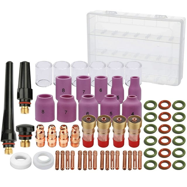 63PCS TIG Welding Torch Stubby Gas Lens #10 Glass Cup Kit for WP-17/18/26