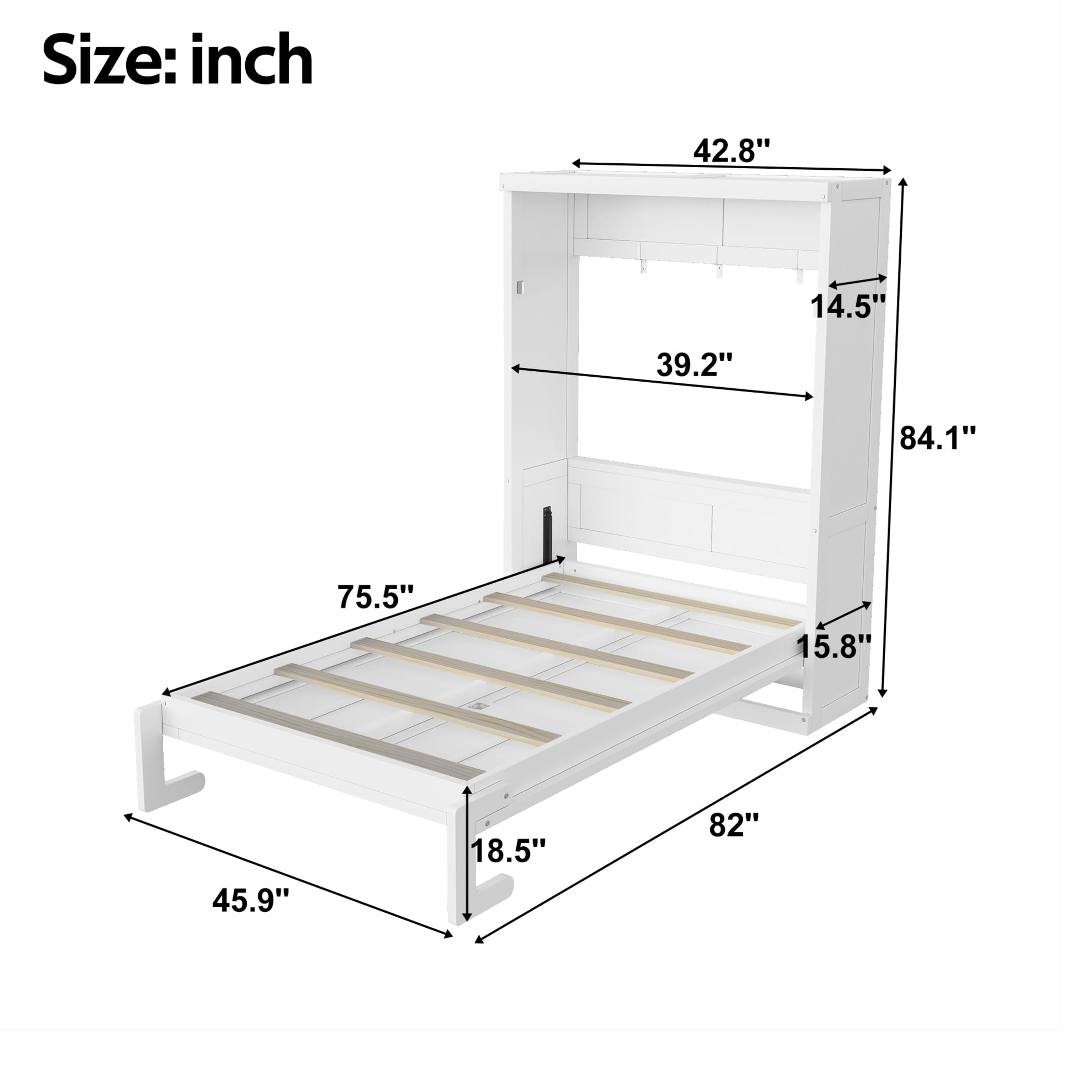 Noble House Bravella Twin Size Murphy Bed, Foldable Hidden Wall Bed Cabinet with Slat Support, Space Saving, White
