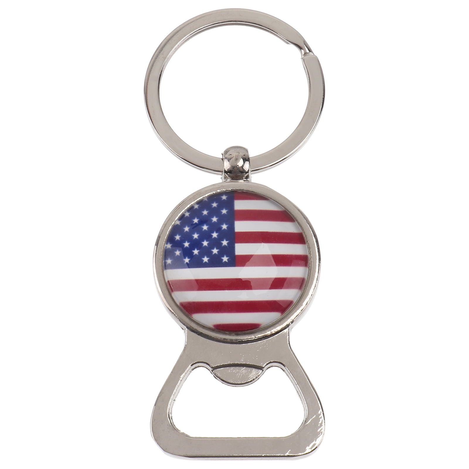 US American Flag Waving United States USA Black Leather Keychain 