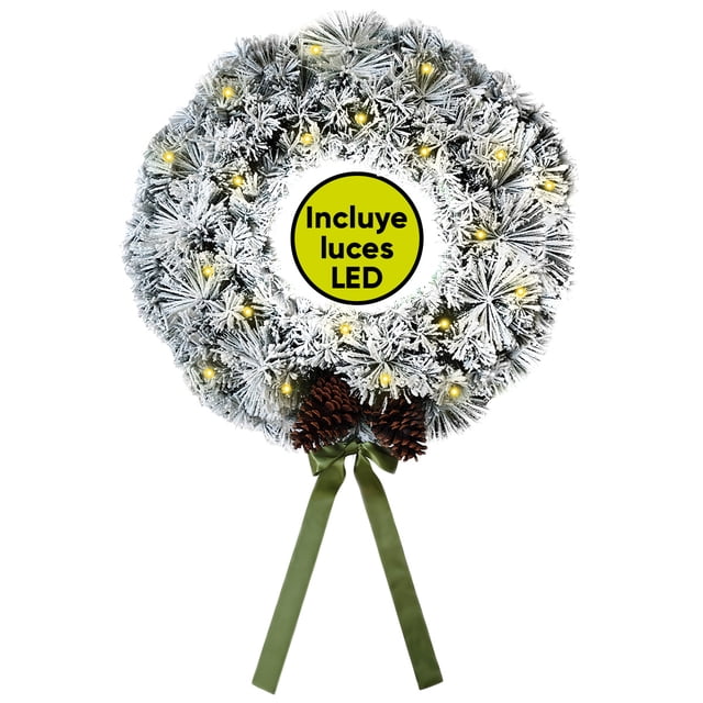 Corona de Navidad Artego 50cm Iluminada Nevada con 2 Piñas Gigantes y Luces LED Cálida