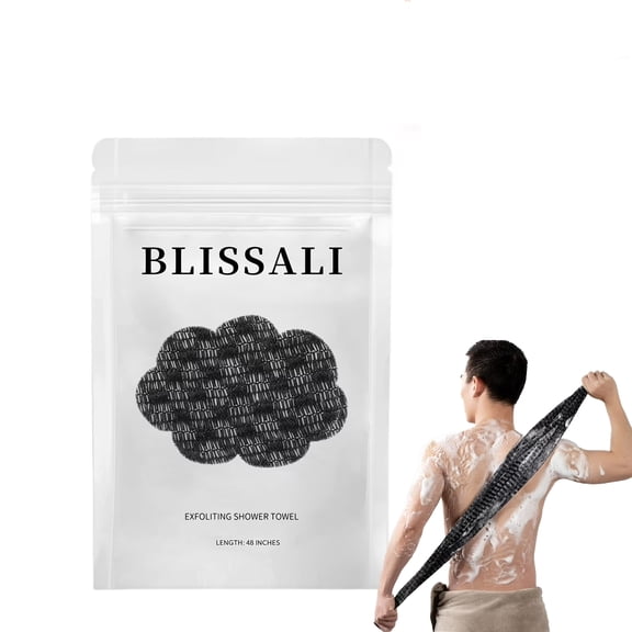 Extra Long Exfoliating Shower Towel, Back Scrubber for Body, Dual Texture Washcloth for Deep Cleansing, 40 x 10 Inches, Black, 1-Pack