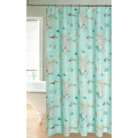 UPC 678298211905 product image for Shells & Fish Water Repellent Fabric Shower Curtain Aqua - 70x72 | upcitemdb.com