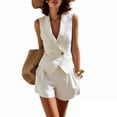 thumbnail image 2 of Cagogo Women's Sleeveless V Neck Blazer Shorts 2 Piece Set Solid Elegant Vacation Outfit Slim Two Piece Matching Lounge Suits Summer Cruise Travel Clothes, White M, 2 of 7