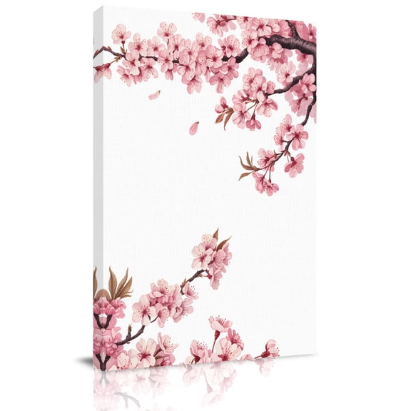 Pink Flower Canvas Wall Art for Living Room, Watercolor Spring Pink Cherry Blossoms Floral Branch Plant Poster Print Painting for Bedroom Office Home Decoration Wall Pictures Prepare To Hang 10"x10"