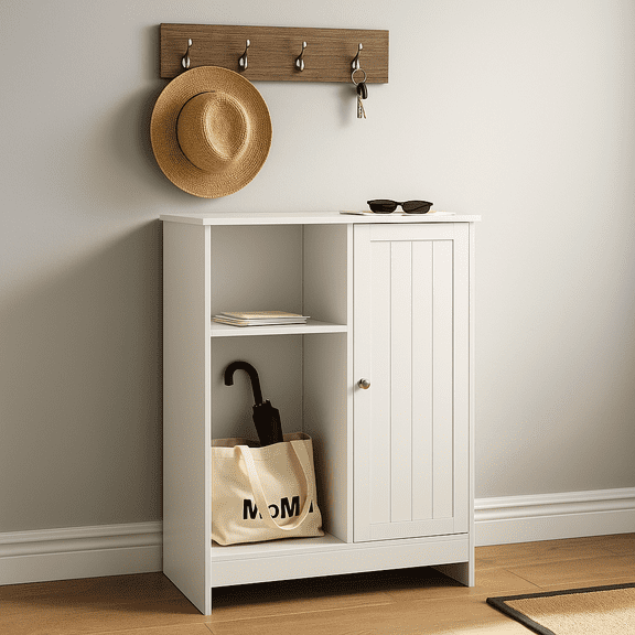 Homy Casa Entryway Storage Cabinet with Adjustable Shelves, White Organizer for Hallway