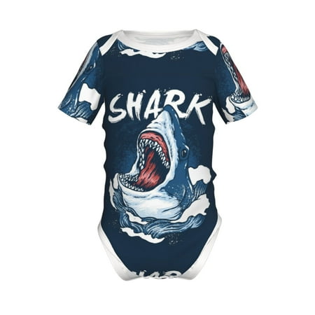 

Adobk Shark Print Baby Climbing Clothes Jumpsuit Rompers Classic Rompers Child Short sleeve Bodysuits-9M