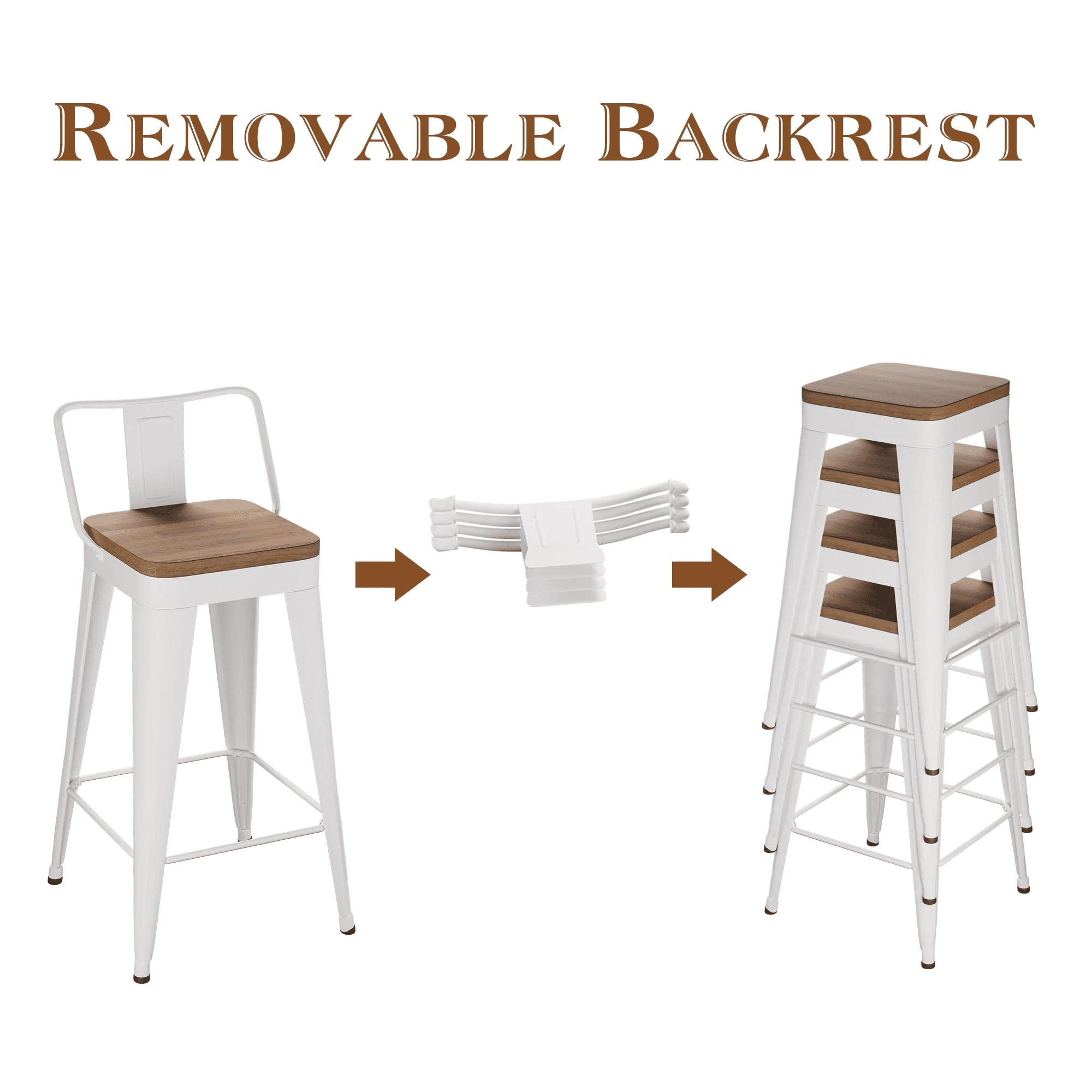 Andeworld 24" Bar Stools with Back Counter Height Stool with Wood Seat Metal Bar Stools, set of 2