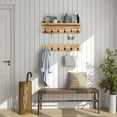 thumbnail image 2 of Wood Wall Mounted Coat Rack with Shelf, Hallway Shelf with 12 Coat Hooks,Light Brown, 2 of 7