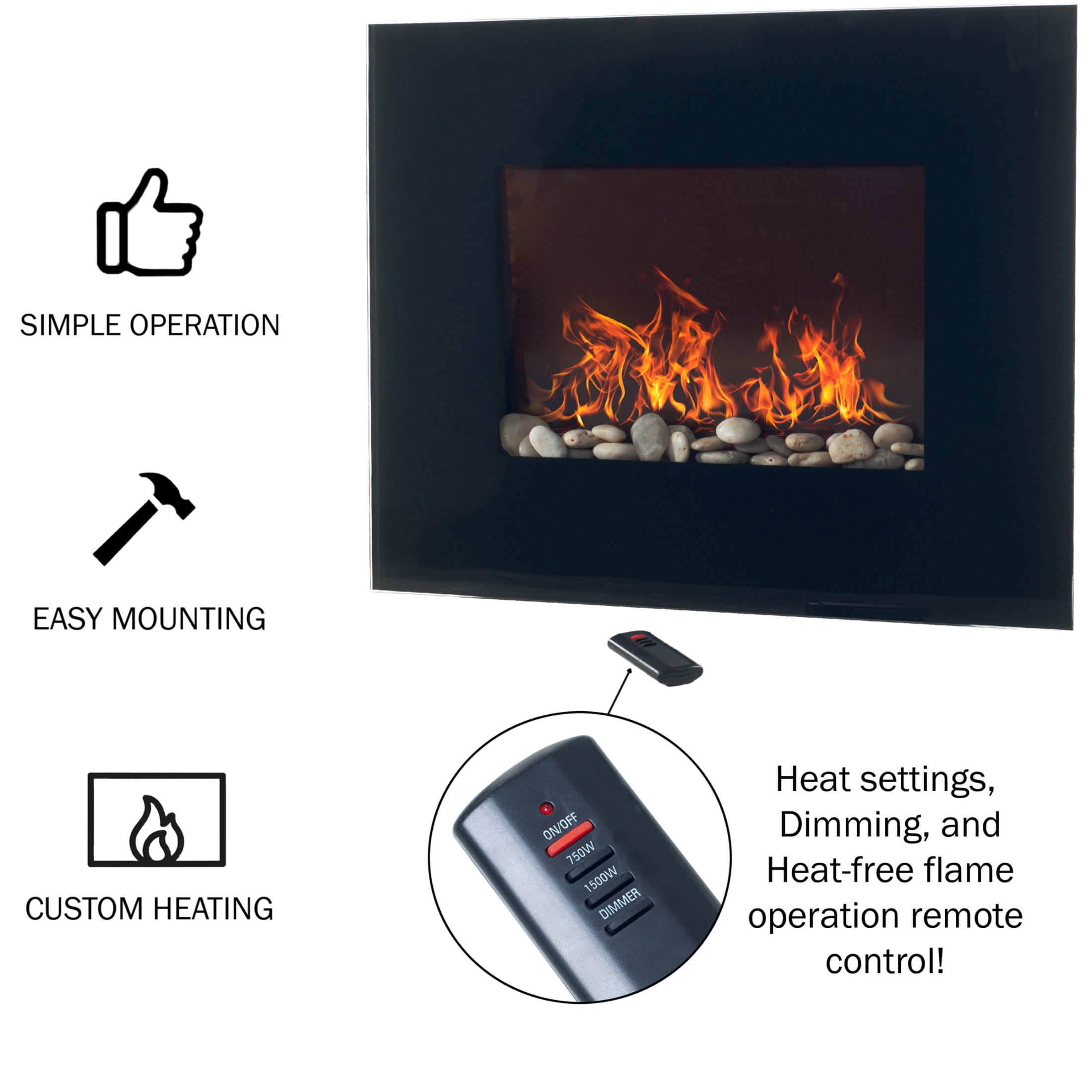 Northwest Wall-Mount Electric Fireplace Heater with Remote Control (Black)