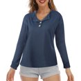thumbnail image 1 of Camiseta casual para mujer, botón, sólido, cuello redondo, manga larga, otoño, blusa, blusa Abanopi Aqua/Pequeña, 1 of 7
