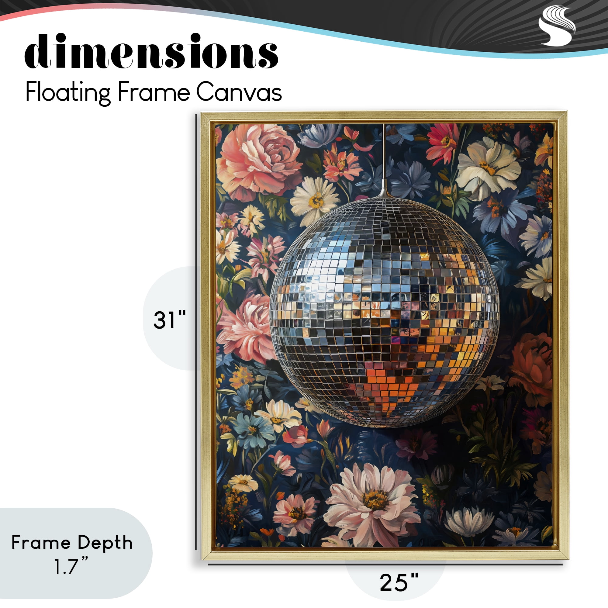 Stupell Industries Floral Disco Ball Reflection Gold Framed Floater Canvas Wall Art, design by LSR Design Studio