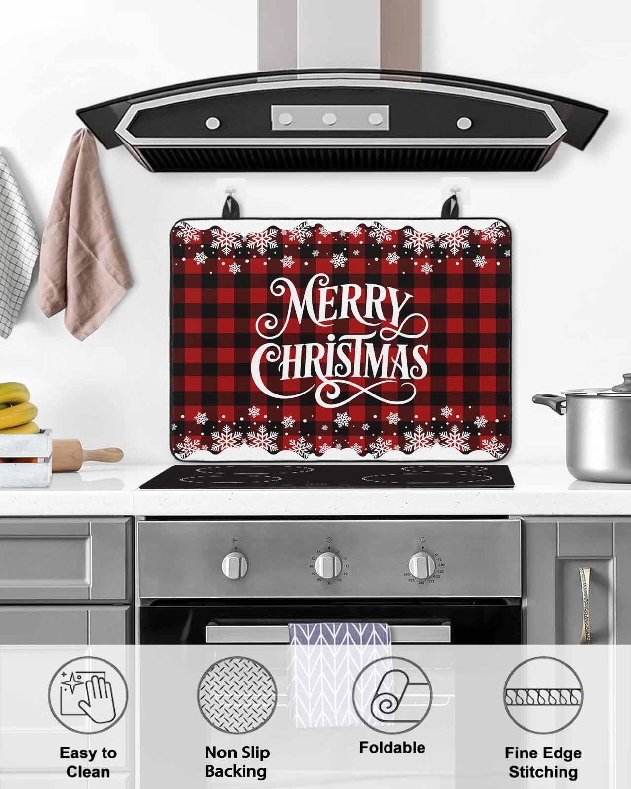 Large Induction Cooktop Protector Mat Christmas Stove Top Covers for Electric Stove, Xmas Red Black Buffalo Plaid Winter Snowflakes Decorative Stove Burner Cover Mats, Glass Top Stove Cover