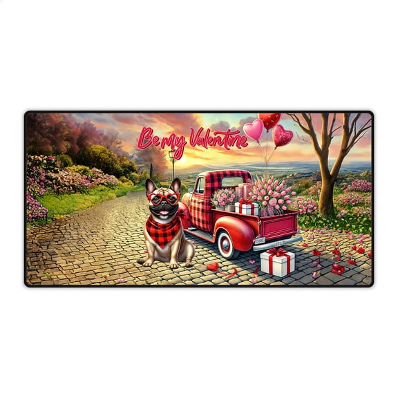 Be My Valentine's French Bulldog Truck Full of Love Flower Balloon Desk Mat Full Keyboard Mouse Pad Dog Lover Gifts Large Mousepad - 02029