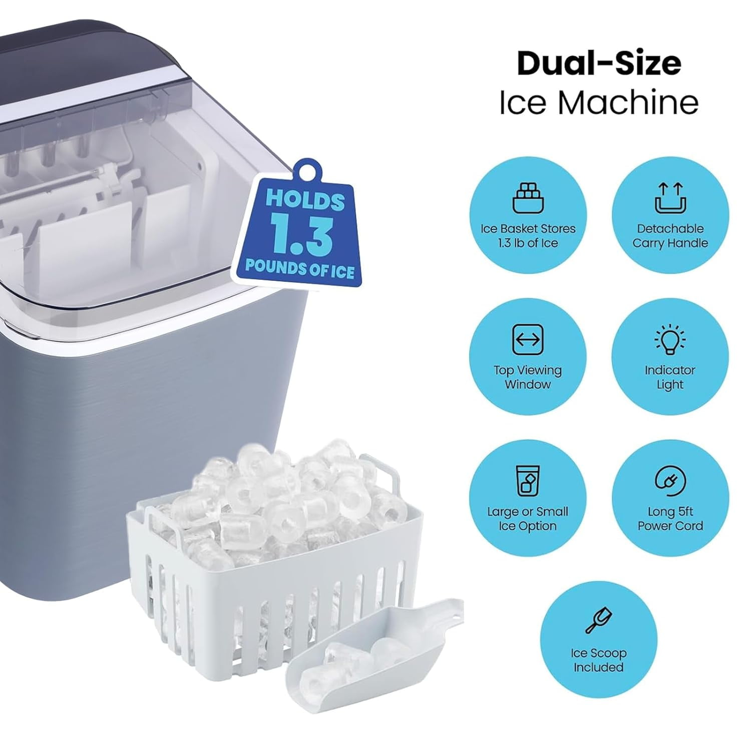 Countertop Ice Maker with Self-Cleaning, 9 Cubes in 6 Mins & 26 lbs per Day, Portable Ice Machine with Basket & Scoop, ETL/FDA Certified for Home, Kitchen, Office, Bar