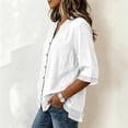 thumbnail image 4 of 3/4 Length Sleeve Womens Tops Button Down V Neck Shirts Tunic Loose Fit Blouses Womens Lightweight Casual Dressy Tops Ladies Fall Outfits, 4 of 6