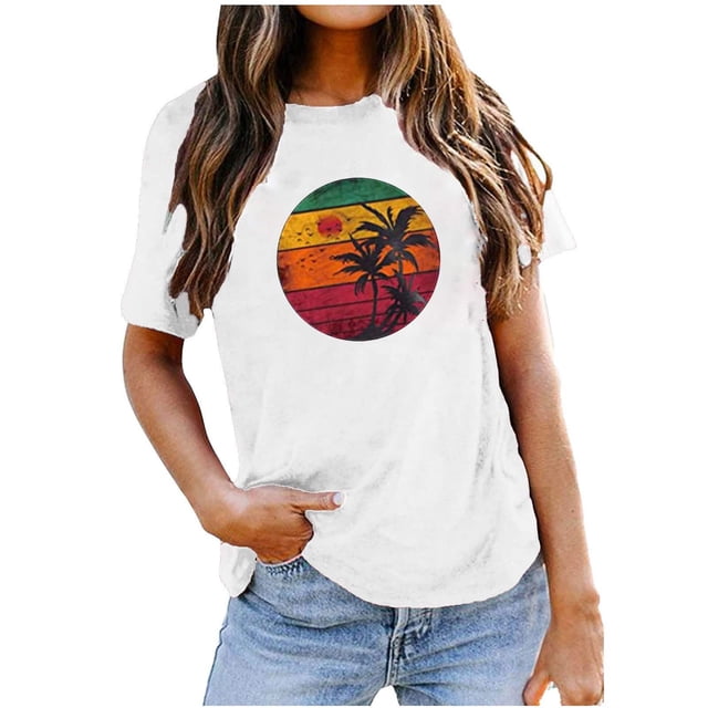 Camiseta suelta con estampado elegante para mujer Blusa de manga corta con cuello redondo Tops casuales OAVQHLG3B Store lin121212