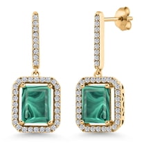 Gem Stone King 7.96 Ct Emerald Cut Green Malachite 18K Yellow Gold Plated Silver Earrings