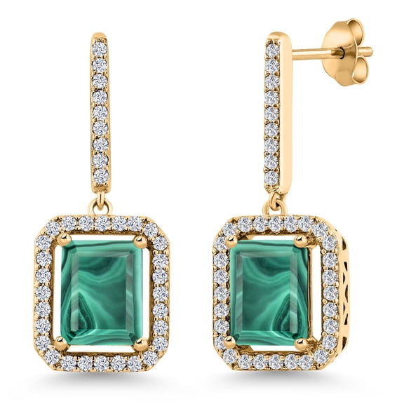 Gem Stone King 7.96 Ct Emerald Cut Green Malachite 18K Yellow Gold Plated Silver Earrings