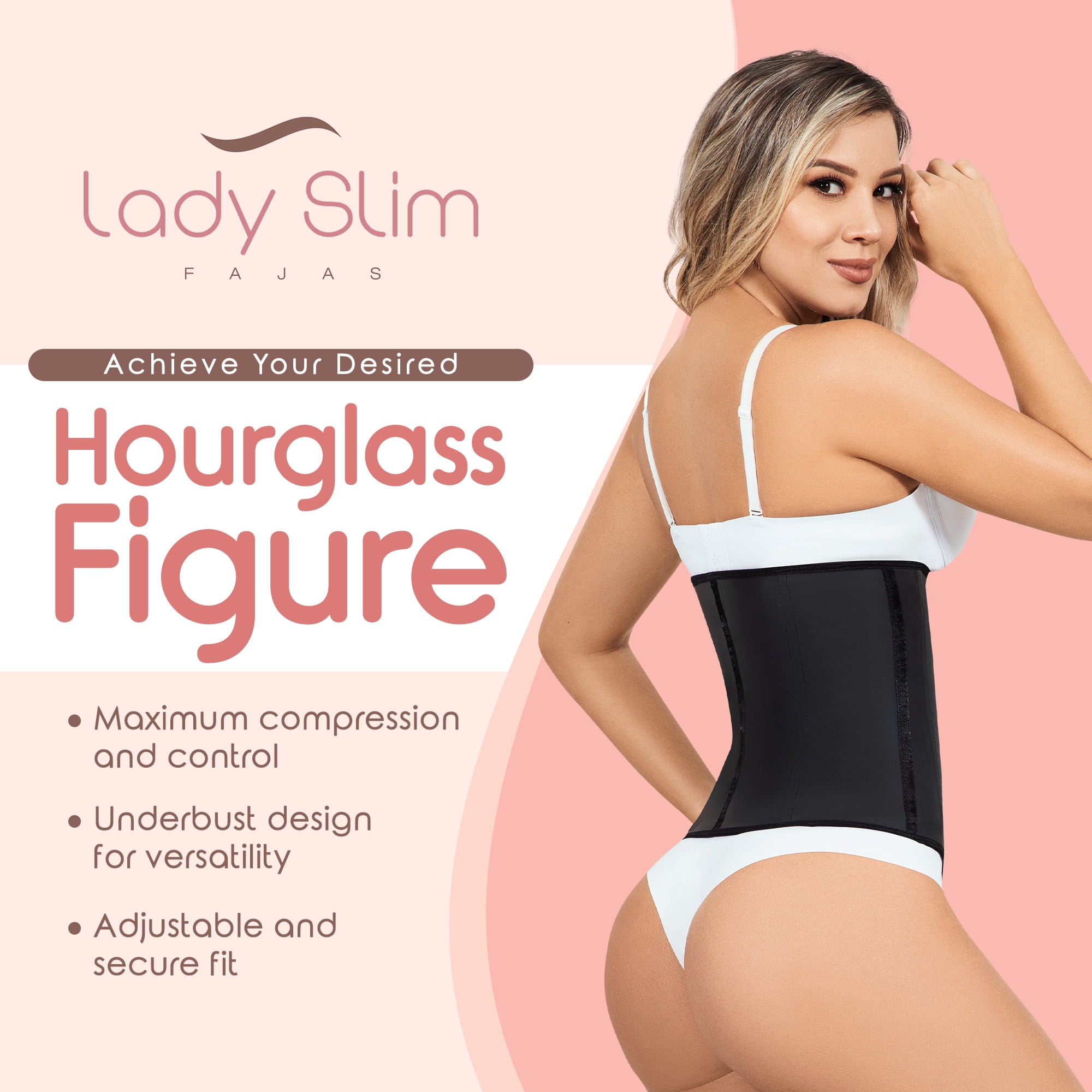Lady Slim Fajas Colombianas Reductoras Y Moldeadoras para Mujer Underbust Latex Waist Trainer Hourglass Body Shaper for Women Black V2 L Walmart