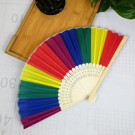 

VKEKIEO Rainbow Hand Held Folding Fan Dance Fan For Wedding Themed Parties Decoration