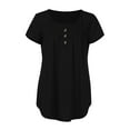 thumbnail image 4 of Wycnly Womens Blouses and Tops Dressy Flowy Pleated Swing Button Down Plus Size Henley Shirts Tunic 2024 Summer V-Neck Short Sleeve Solid Casual Blouses Black XXXXL, 4 of 7