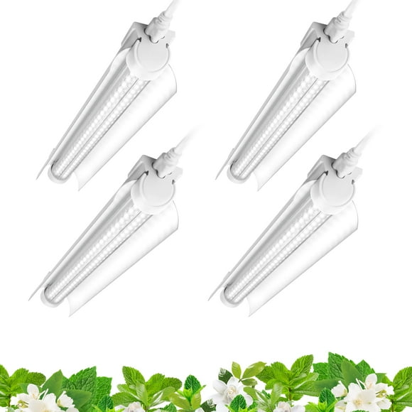 Barrina T8 Grow Lights for Indoor Plants, 5000K White Full Spectrum Grow Light Strip, 60W(4 x 15W), 1FT Plant Light for Greenhouse Indoor Growing, V-Shape with Reflector,