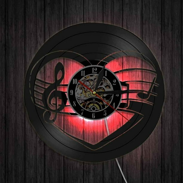 Reloj de pared con grabacion de vinilo musical reloj de pared con luz LED y notas musicales reloj de vinilo decoracion de pared para sala de estar regalos unicos para amantes YONGSHENG