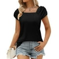 thumbnail image 2 of Birdeem Fashion Woman Causal Square Neck Solid Color Blouse Puff Short Sleeve T-Shirt Summer Tops, 2 of 11