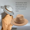 thumbnail image 4 of Qarigey Sombreros Fedora Unisex de ala ancha collar de oro gorra de lana Color sólido elegante sombrero de lujo sombrero flexible mujeres boda Sombreros Bronceado suave, 4 of 6