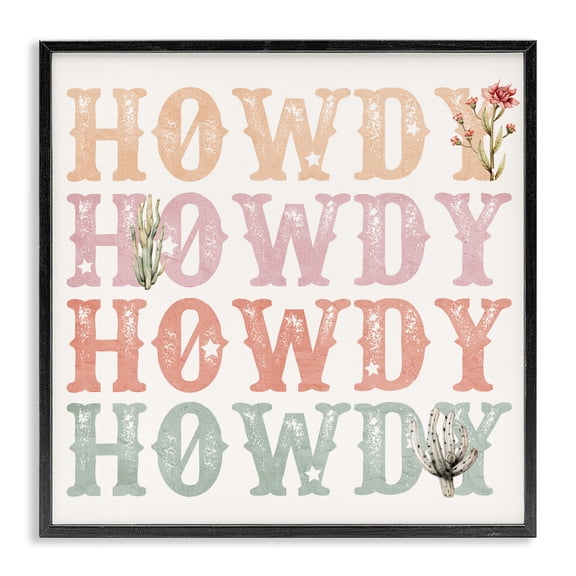 Vintage Howdy Rainbow Text Black Framed Giclee Art, design by Kim Allen