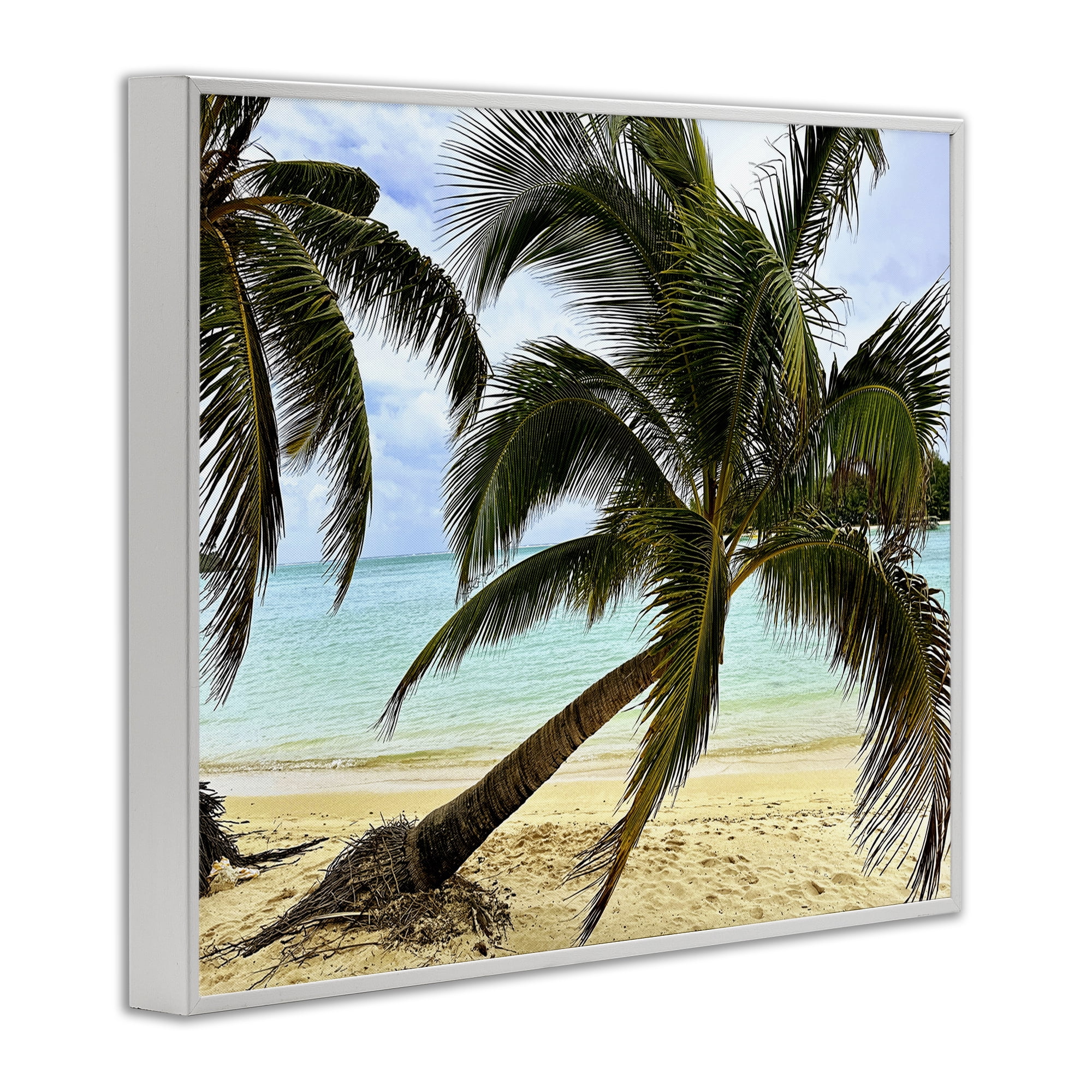 Stupell Industries Leaning Palms on Beach Landscape Photography White Framed Art Print Wall Art, 14 x 11