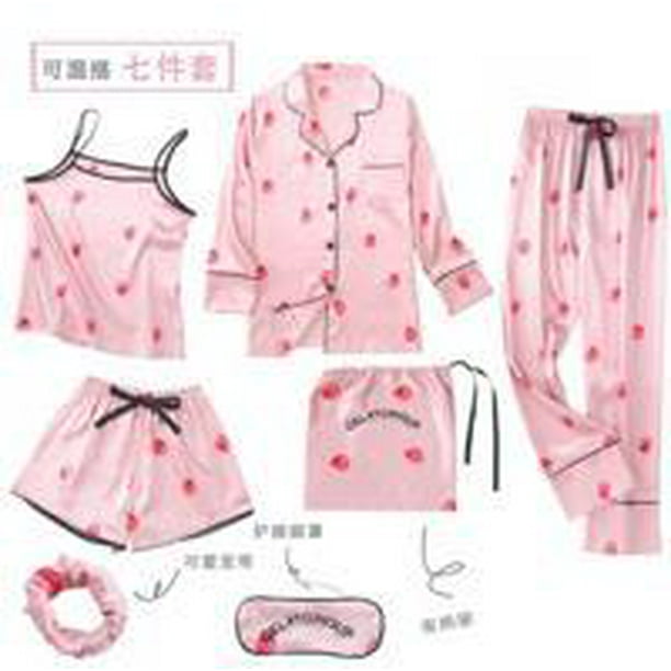 7pcs Nightwear Set Printed Vest lady pajamas Short vest shorts set woman Woman Sleepwear with Hairband Lady Pajamas Home Wear M Walmart
