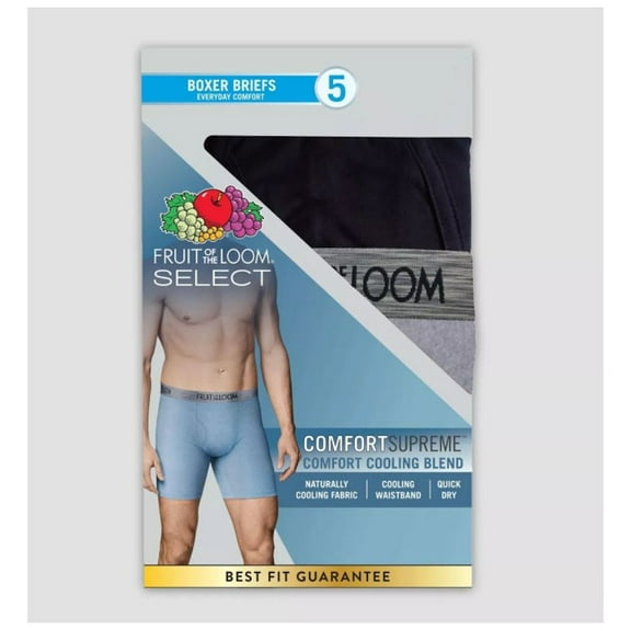 Fruit of the Loom Select Men's Comfort Boxer Briefs Grey & Black, 5-Pack, S