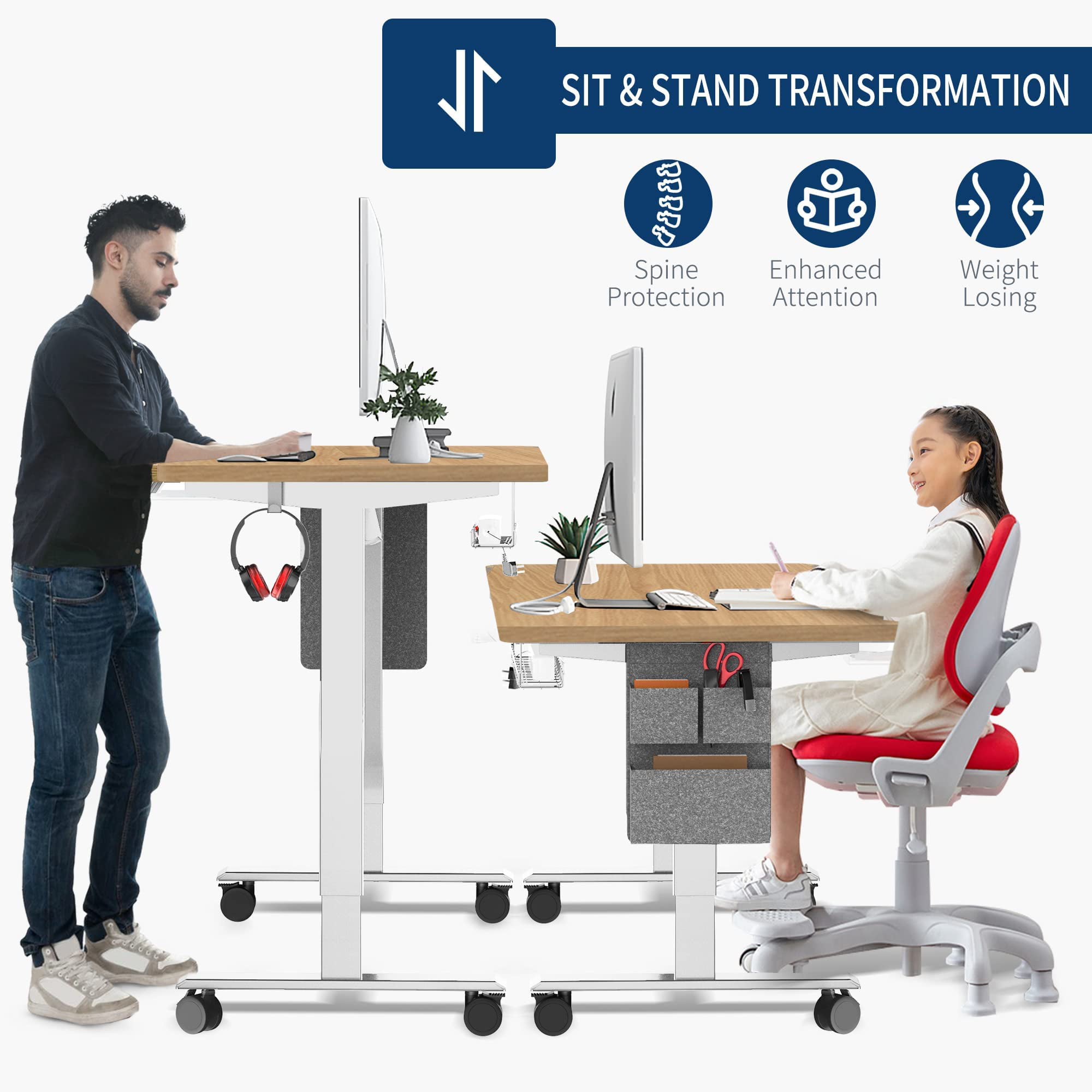 Maidesite Standing Desk 55 inch Electric Height Adjustable Desk for Home  Office, Stand up Desk, Sit Stand Desk, Black Frame and Black Top 