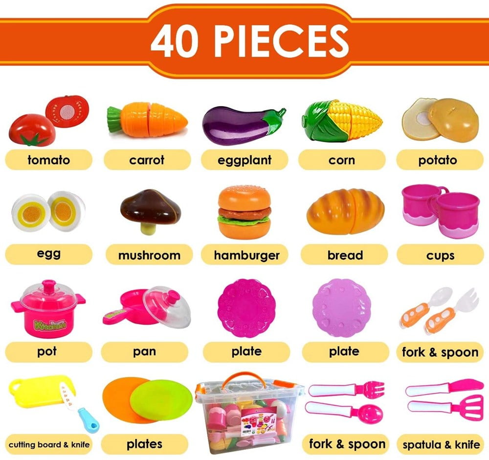 FUNERICA 40 Piece Plastic Play Food Set, Vegetables (Multi-color 