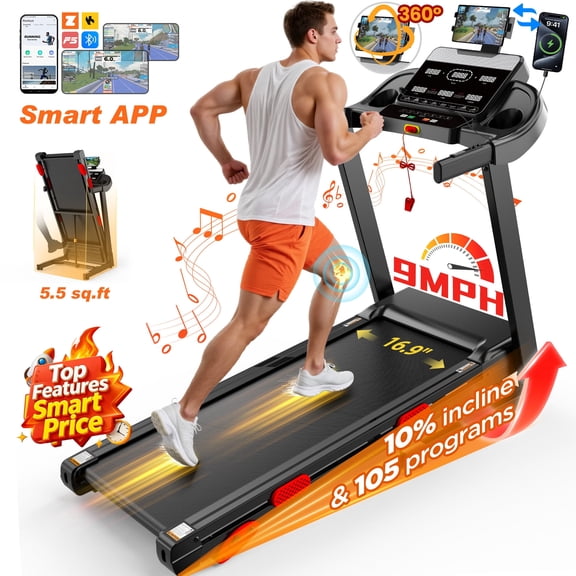 300 lbs Capacity Portable Treadmill for Home&Office, 3.75HP Brushless Motor Treadmill with Manual Incline, 105 Programs, APP Control, Tablet Holder, 9MPH, Exercise treadmill for Walking, Jogging