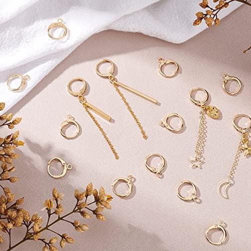 PH PandaHall 30pcs 18K Gold Plated Earring Hooks Huggie Hoop Earring Findings Lever Back Earrings Hook 12 Gauge Gold Huggie Earrings with Loop for Valentine Women Mom Jewelry Making, 11.5x15x2mm