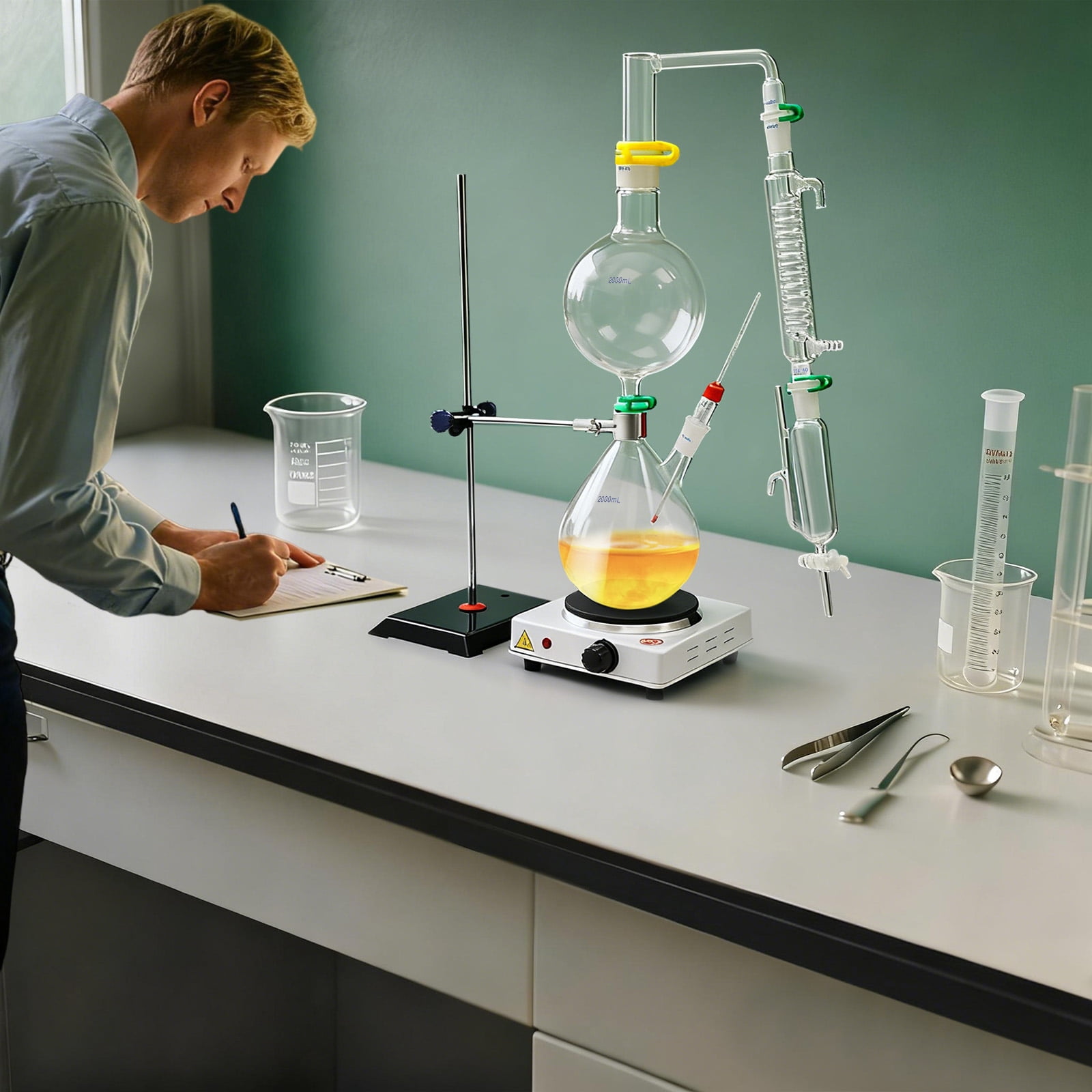 Essential Oil Distillation Equipment, Distillation Apparatus, Lab Distillation Kit with 1000W Heating Plate