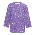 thumbnail image 5 of Womens Plus Size 3/4 Sleeve T-Shirts Glitter Printed Tops Loose Henley Neck Blouses Holiday Party Casual Outfits (XL, Purple), 5 of 5