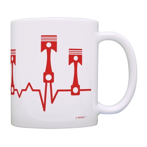 ThisWear Funny Mug Piston Heartbeat Coffee Mug Funny Mechanic Gifts Car Lover Gifts for Women Car Enthusiast Gifts for Men Truck Mechanic Novelty 11 ounce Coffee Mug