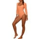 thumbnail image 4 of Traje de baño de una pieza para mujer, de manga larga, color naranja, con escote redondo y espalda descubierta, básico, tipo rashguard, talla S, 4 of 5