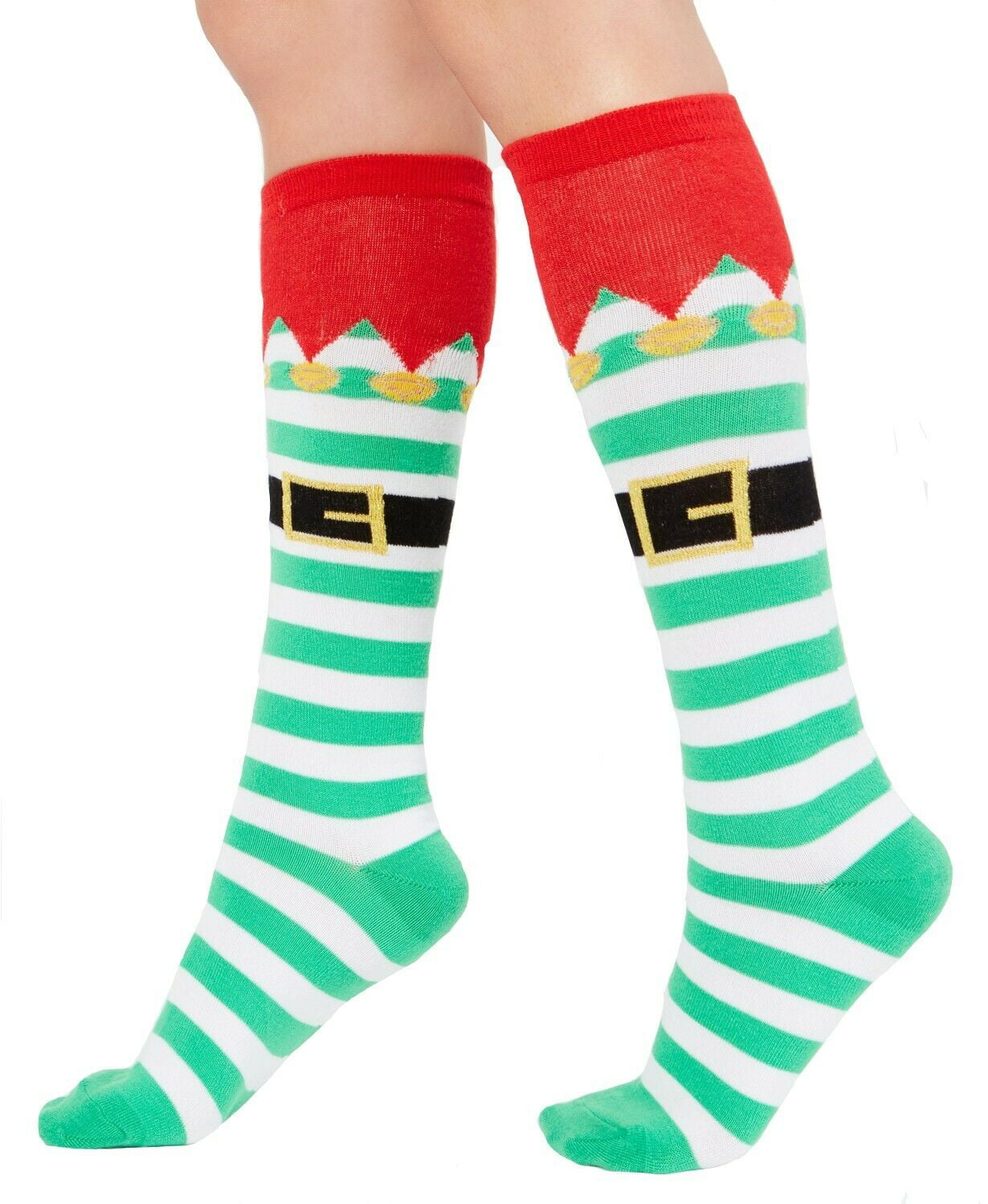 MadSportsStuff Elf Christmas Socks with Bells Over The Calf Length