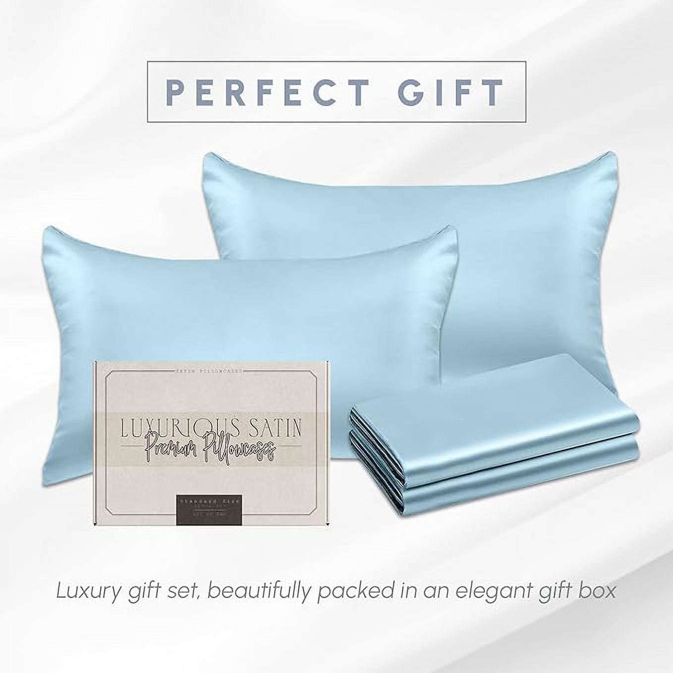 4 Pieces Satin Pillowcase Set with Hidden Zipper closure, King, Baby Blue