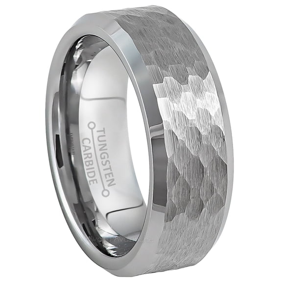 Jewelry Avalanche Hammered Finish Tungsten Carbide Wedding Band for Men, Beveled Edge, 8mm, size 10