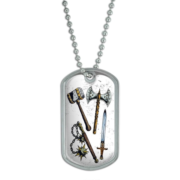 Fantasy Medieval Weapons - Axe Sword Mace War Hammer Dog Tag