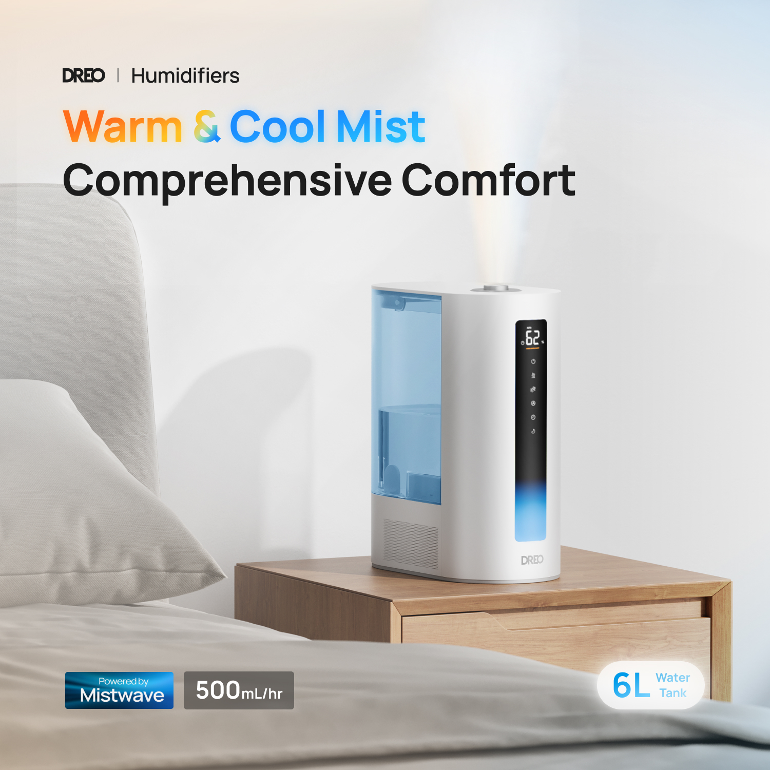 DREO 6L Warm and Cool Mist Humidifier, Blue photo 2