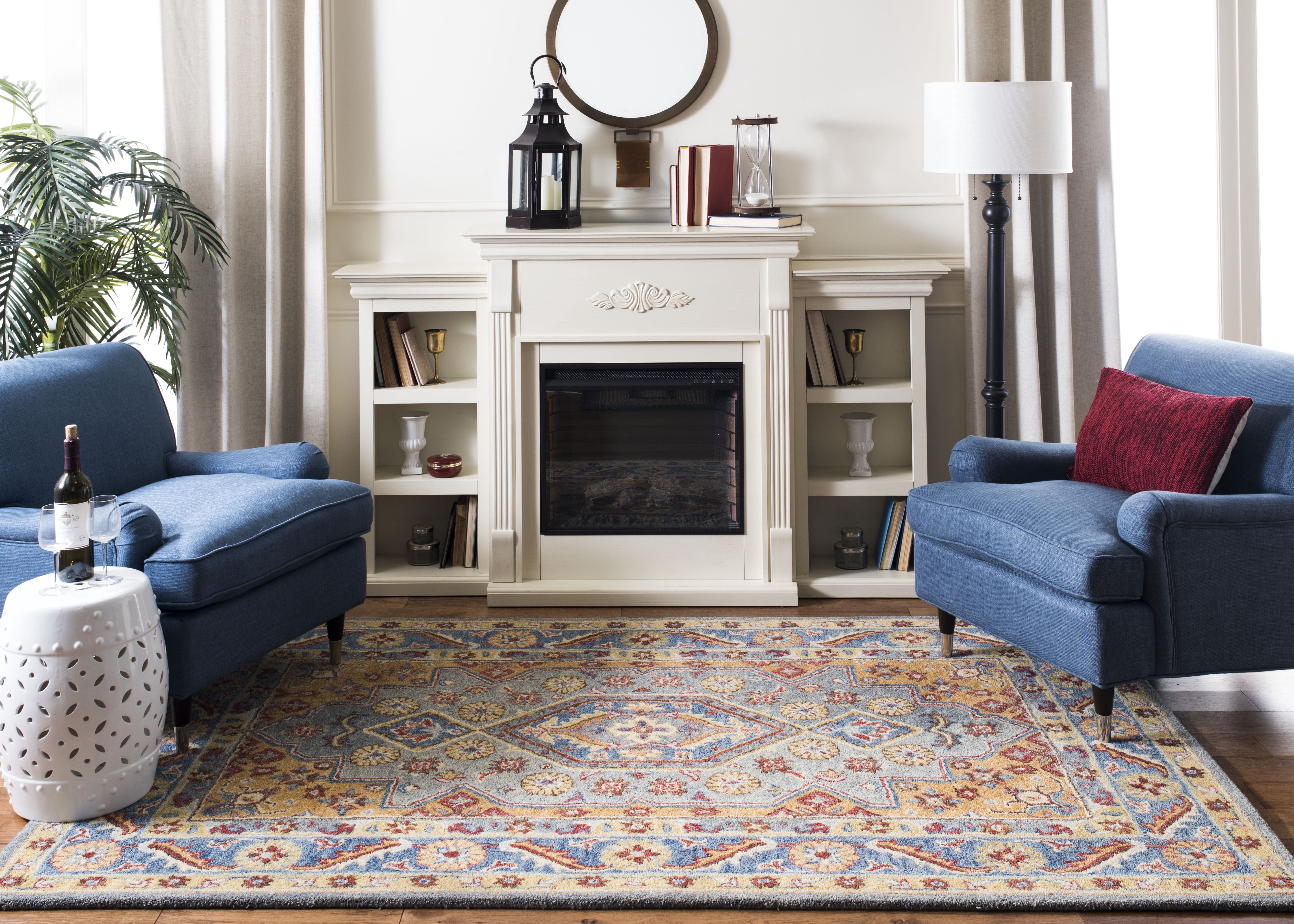 SAFAVIEH Antiquity Napier Oriental Area Rug, Blue/Gold, 6' x 6' Square