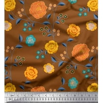 Soimoi Cotton Duck Fabric Leaves & Camellias Floral Decor Fabric Printed Yard 42 Inch Wide